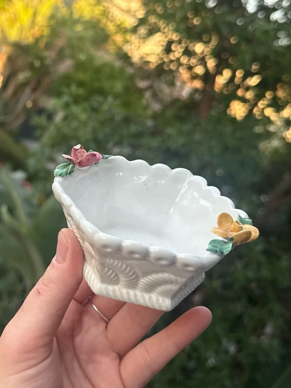 White Ceramic Floral Trinket Dish
